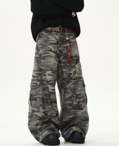 Camo Curved Wide Cargo Pants