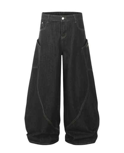 Wash Curved Baggy Pants