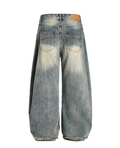 Vintage Wash Barrel Wide Denim Pants