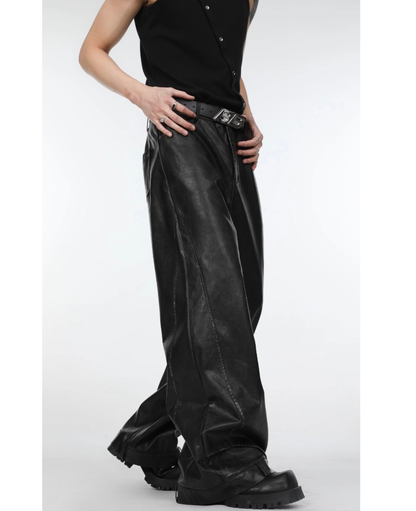 Grunge Leather Loose Straight Pants