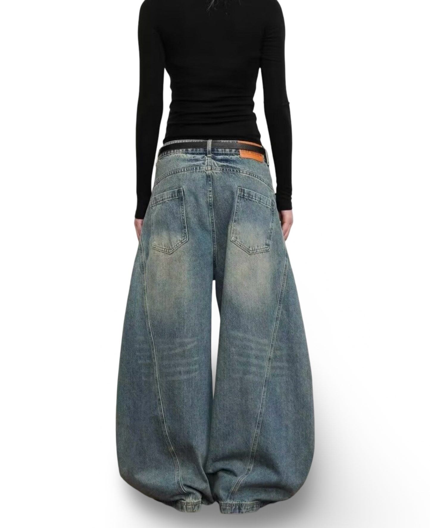 Vintage Dirty Wash Curved Wide Denim Pants