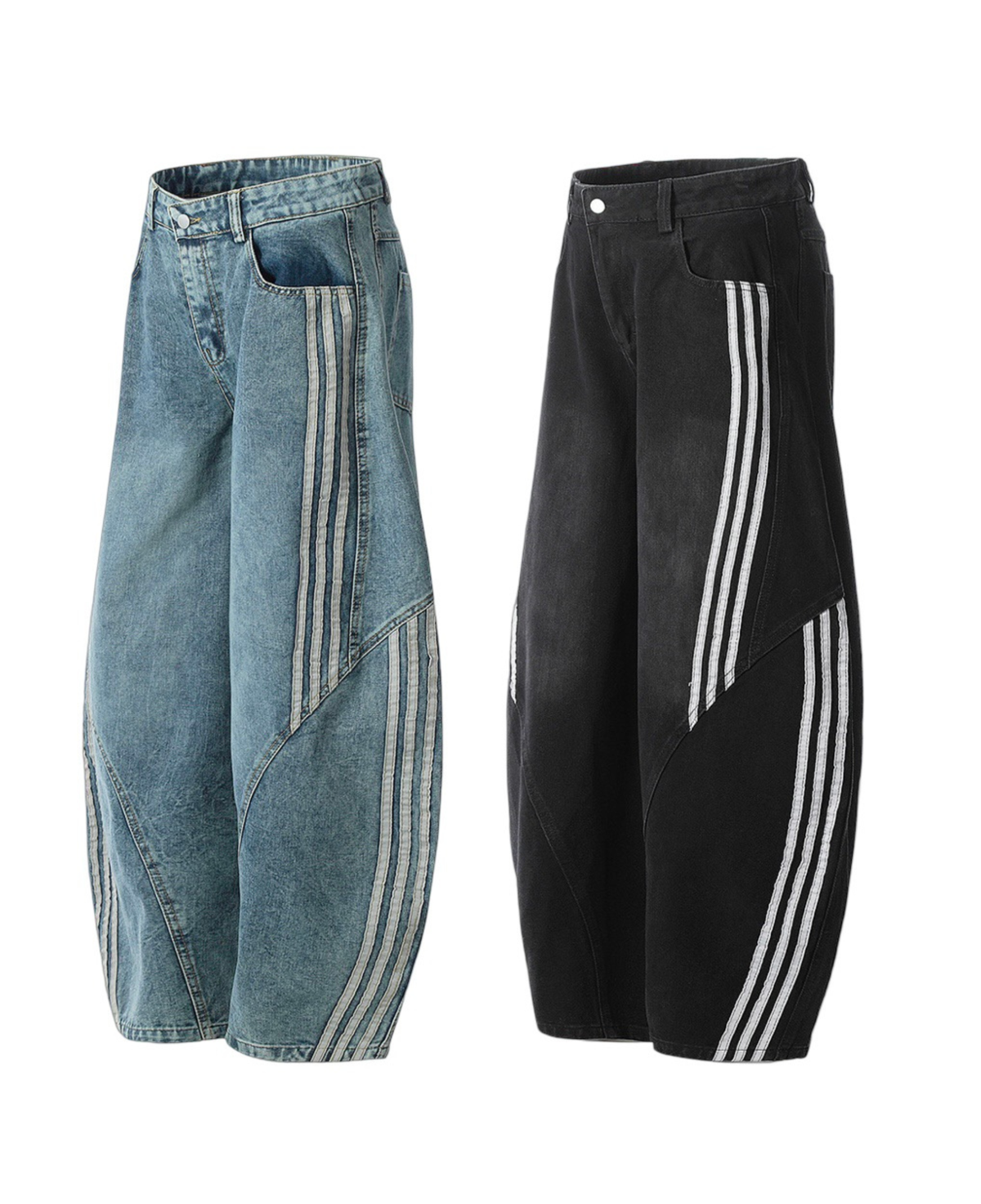 Stripe Wide black Denim Pants