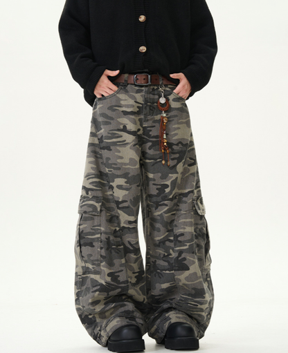 Camo Curved Wide Cargo Pants