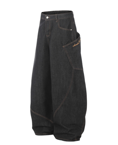 Wash Curved Baggy Pants
