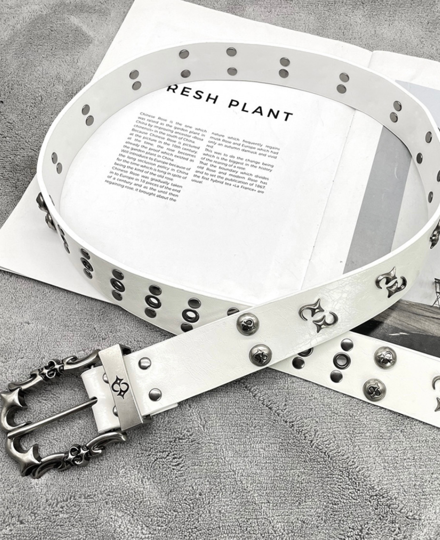 Gothic White Studded Leather Belt