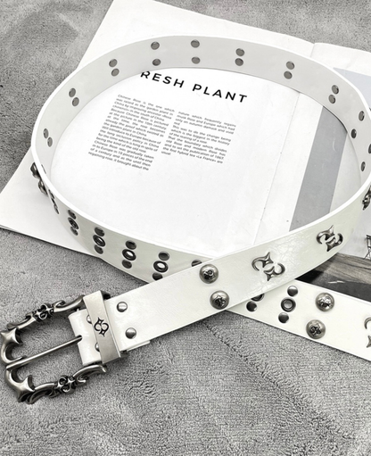 Gothic White Studded Leather Belt