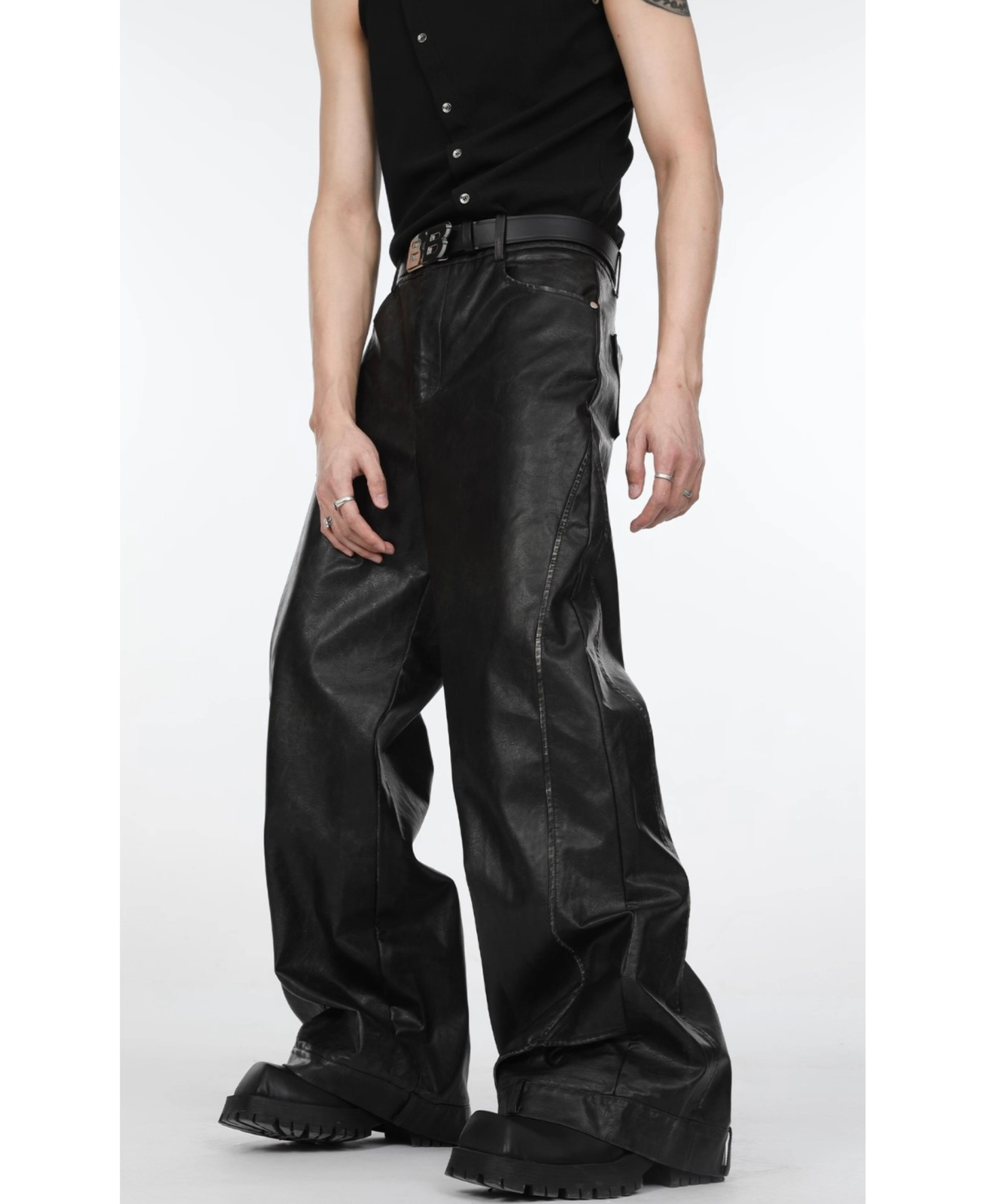 Grunge Leather Loose Straight Pants