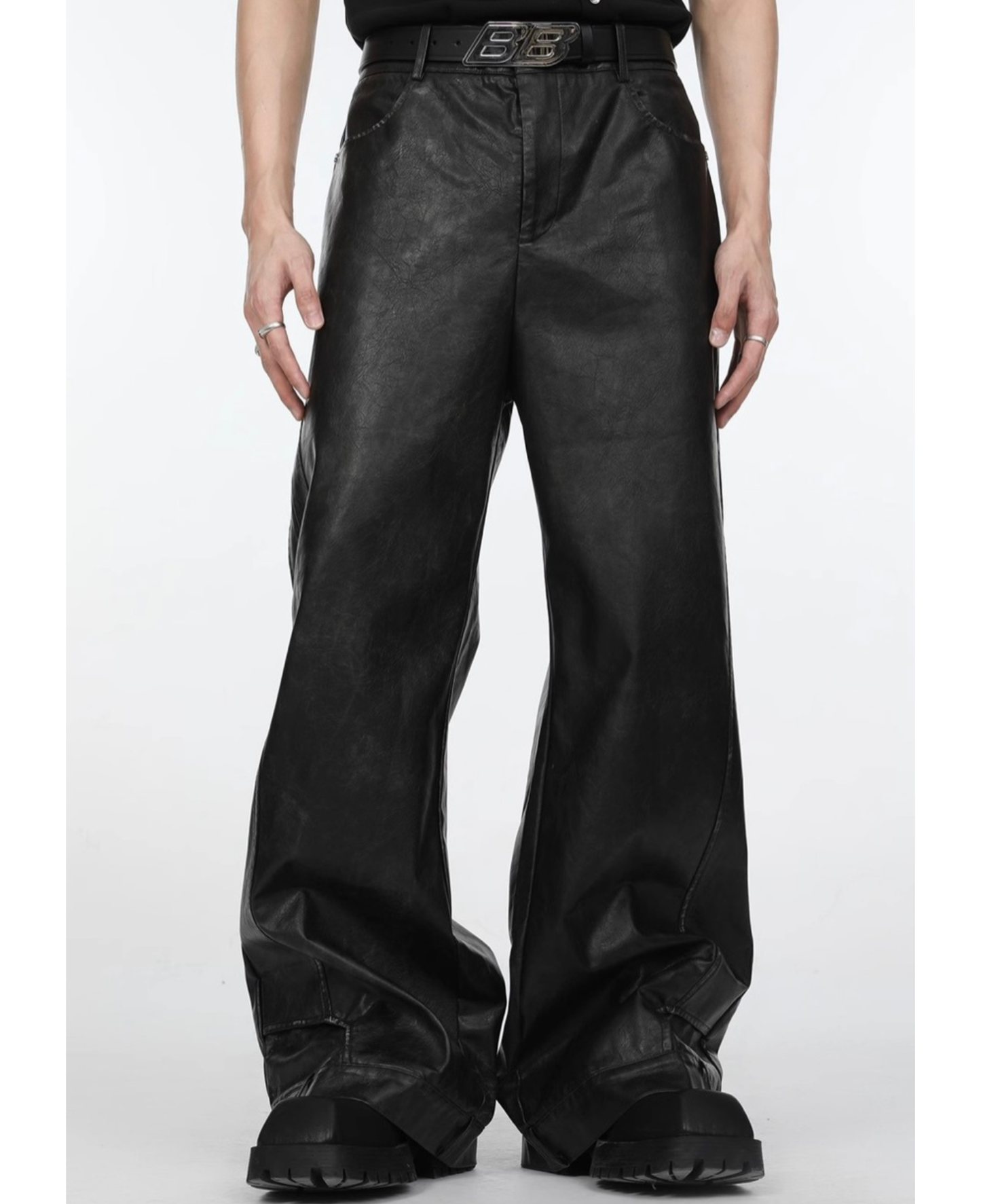 Grunge Leather Loose Straight Pants