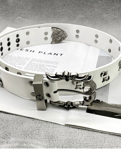 Gothic White Studded Leather Belt