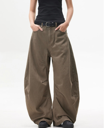 Volume Panel Curved Barrel Wide Denim Pants
