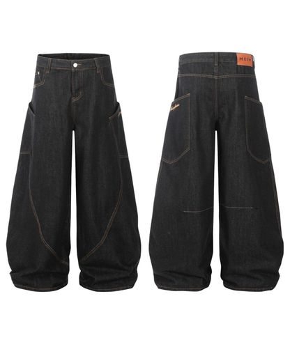 Wash Curved Baggy Pants