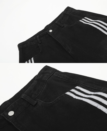 Stripe Wide black Denim Pants