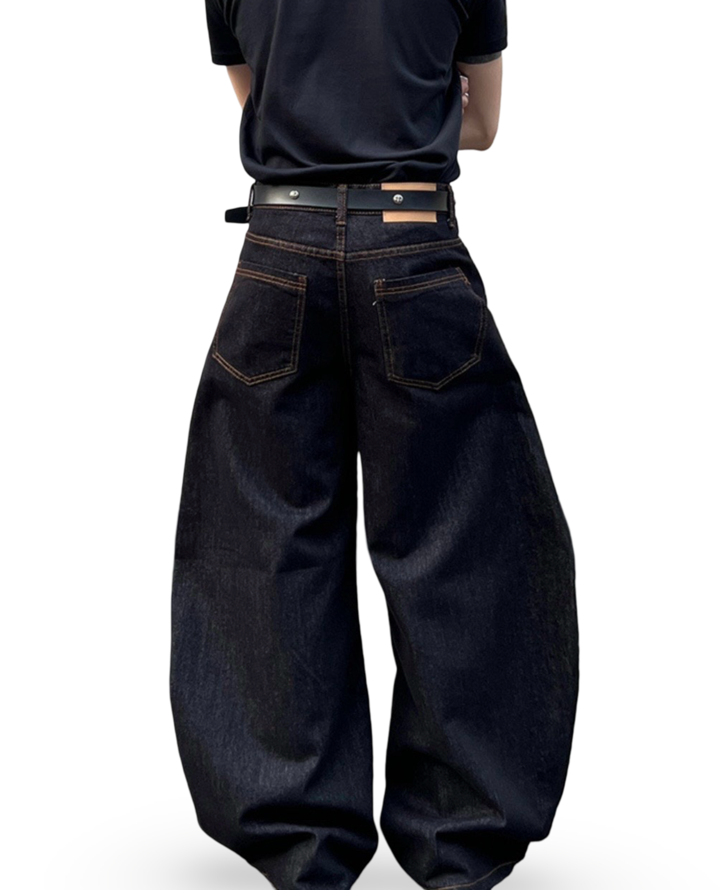 Embroidered Curved Wide Denim Pants