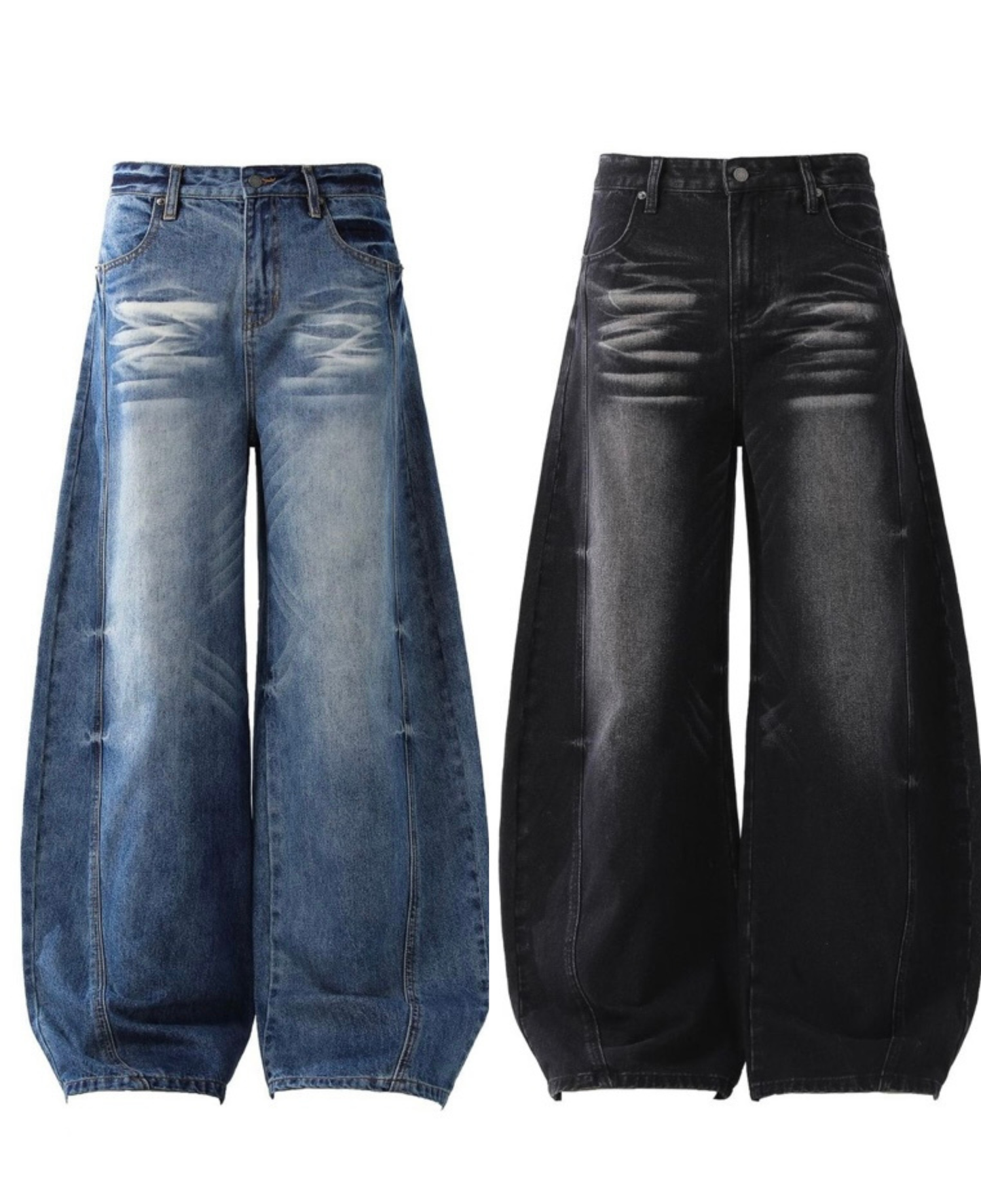 Vintage Wash Barrel Wide Denim Pants