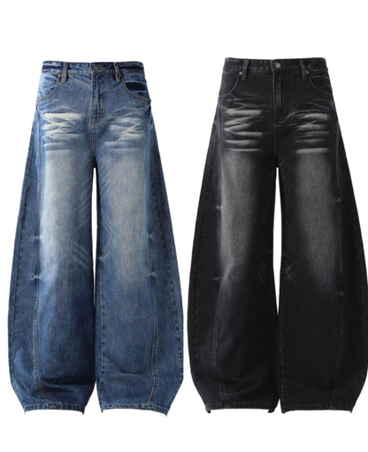 Vintage Wash Barrel Wide Denim Pants