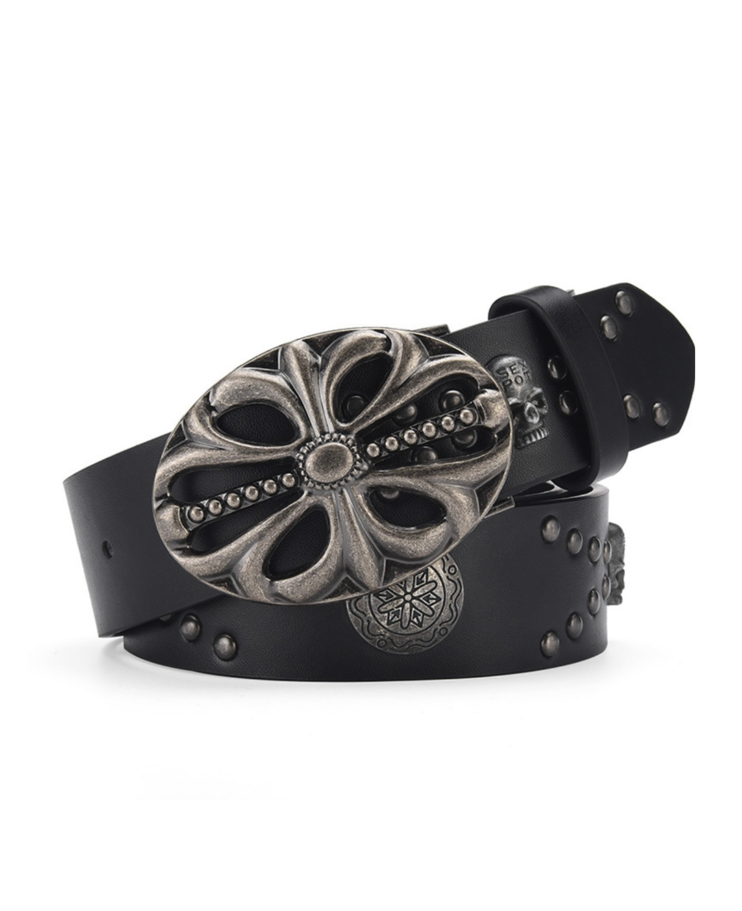 Cross  Buckle Studded Leather Belt