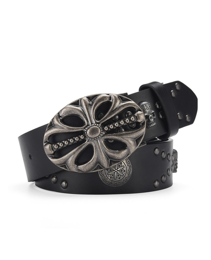 Cross  Buckle Studded Leather Belt
