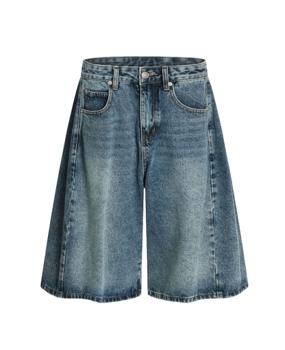 Vintage Wash Wide Denim Bermuda Shorts