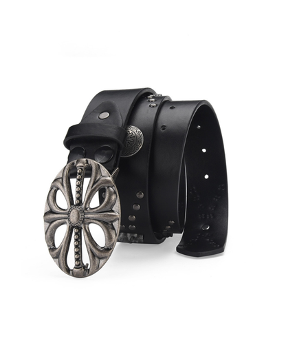 Cross  Buckle Studded Leather Belt