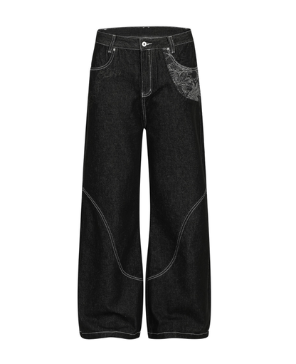 Dark Wash Curved Wide Denim Pants