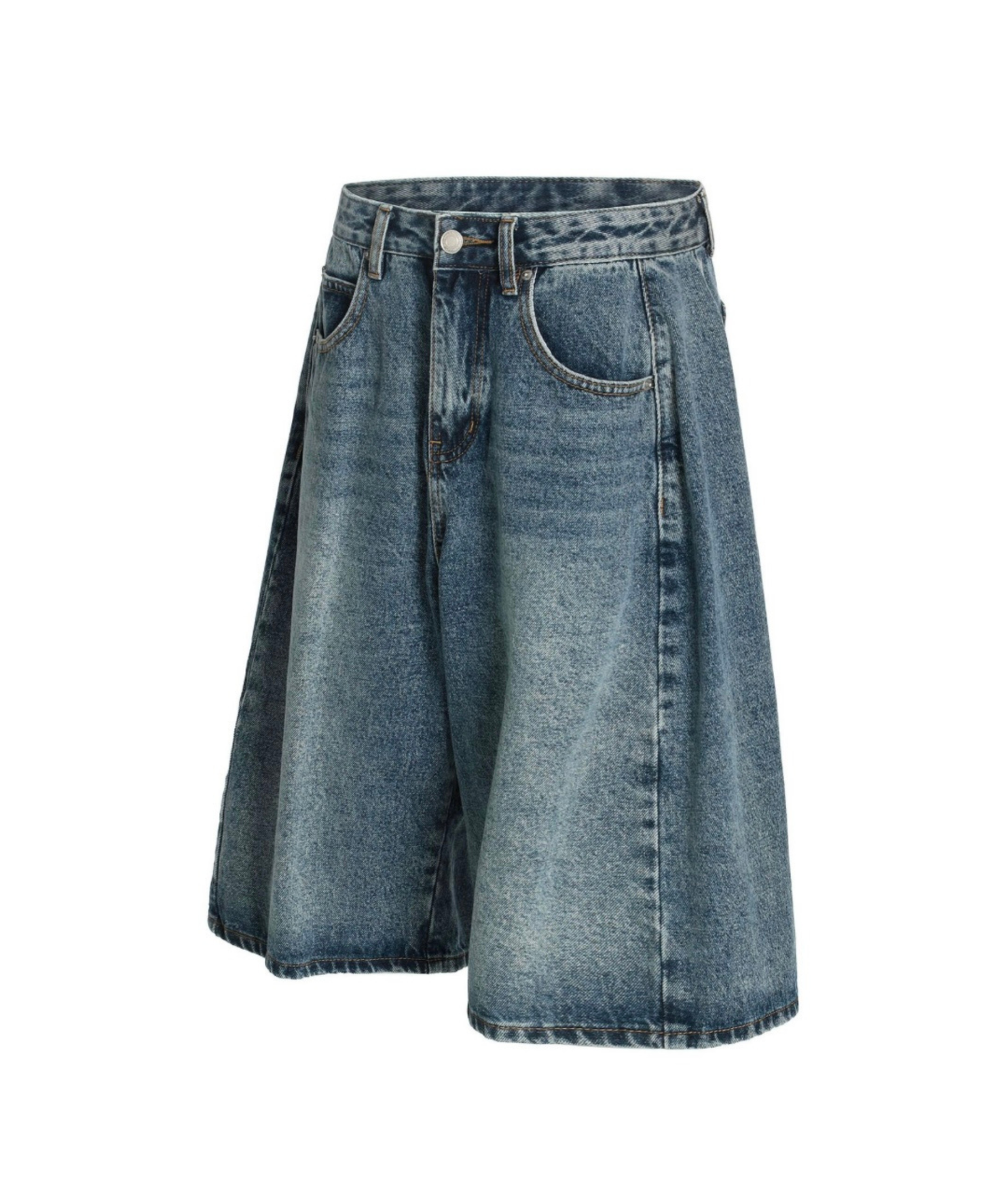 Vintage Wash Wide Denim Bermuda Shorts