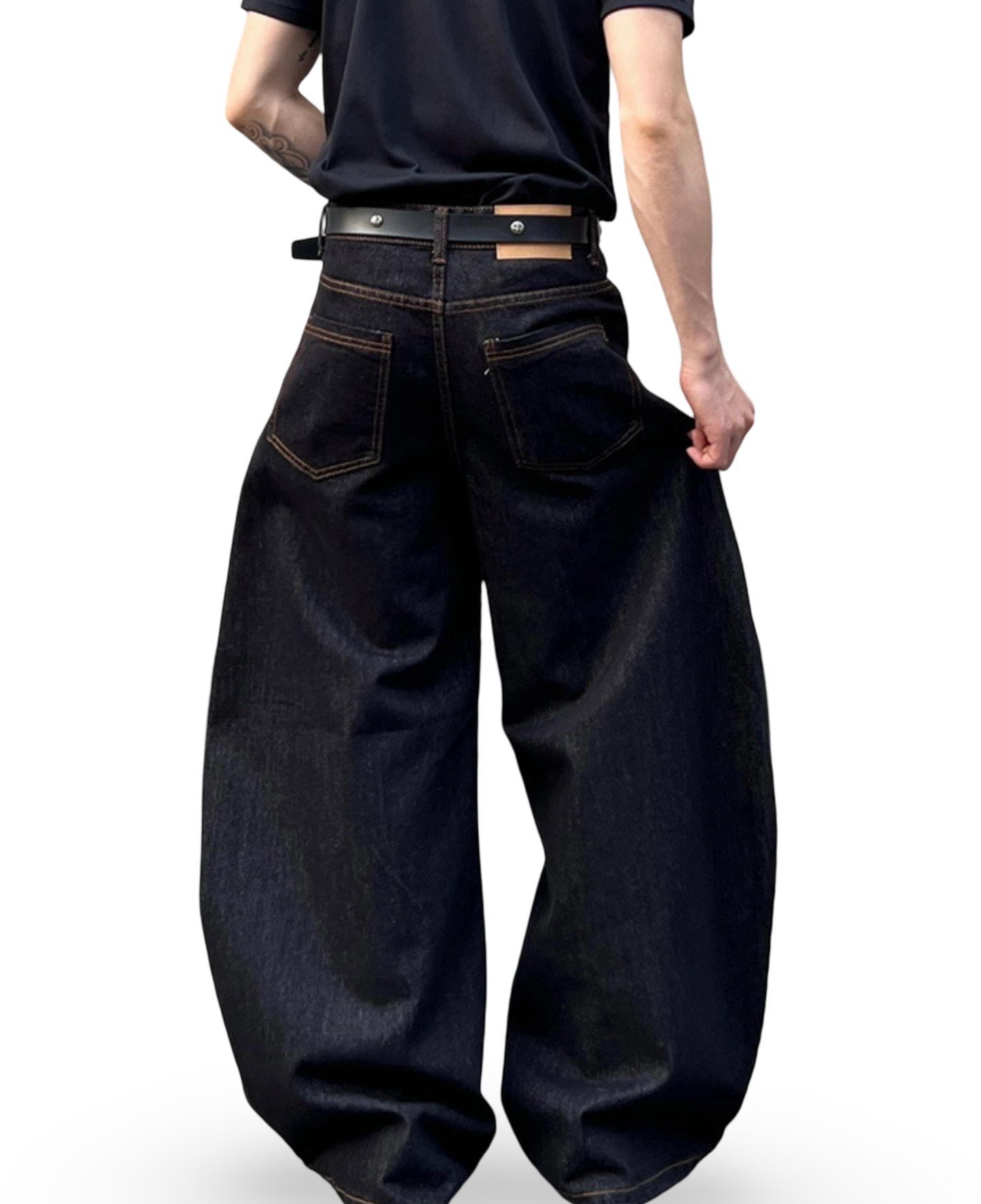 Embroidered Curved Wide Denim Pants
