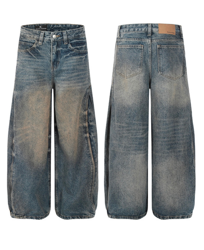 Vintage Wash Barrel Denim Pants
