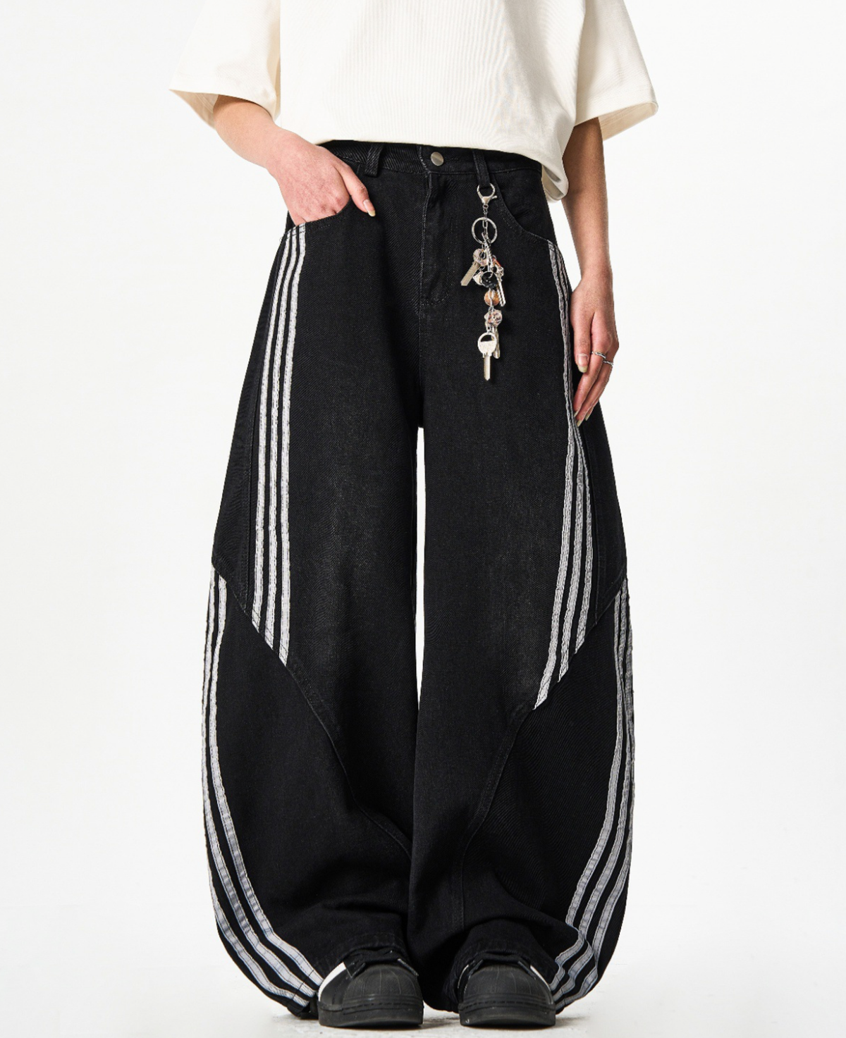 Stripe Wide black Denim Pants