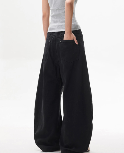 Volume Panel Curved Barrel Wide Denim Pants