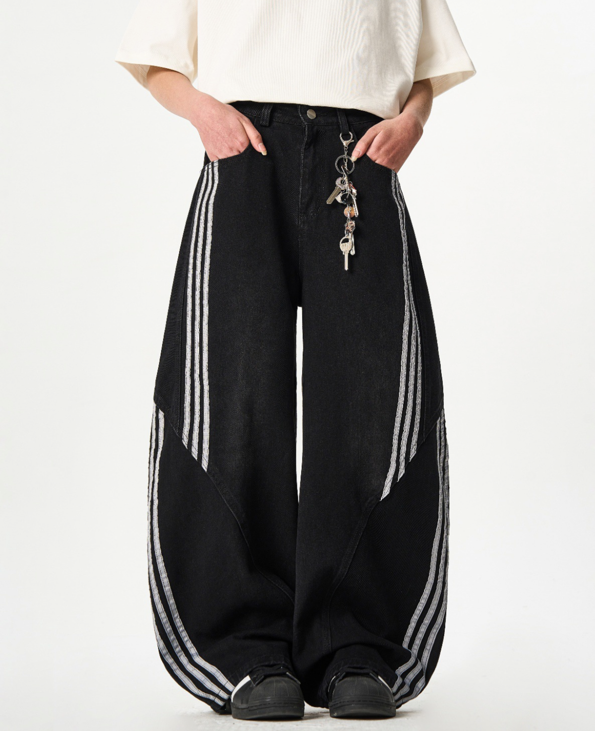 Stripe Wide black Denim Pants