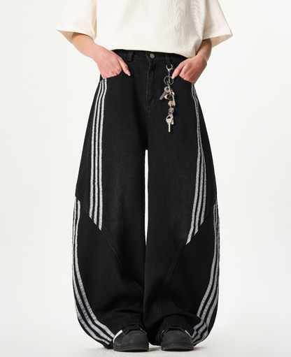 Stripe Wide black Denim Pants