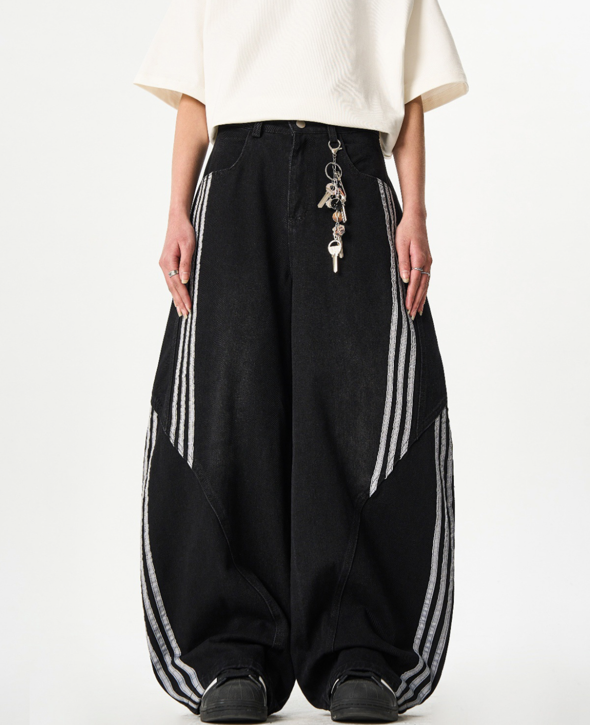 Stripe Wide black Denim Pants