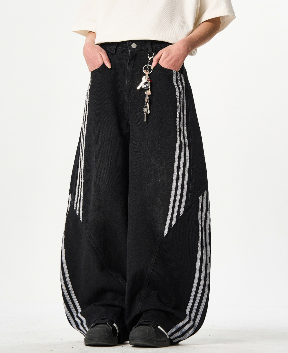 Stripe Wide black Denim Pants