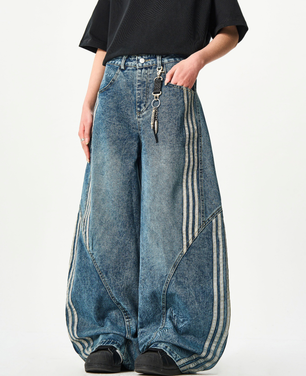 Stripe Wide black Denim Pants