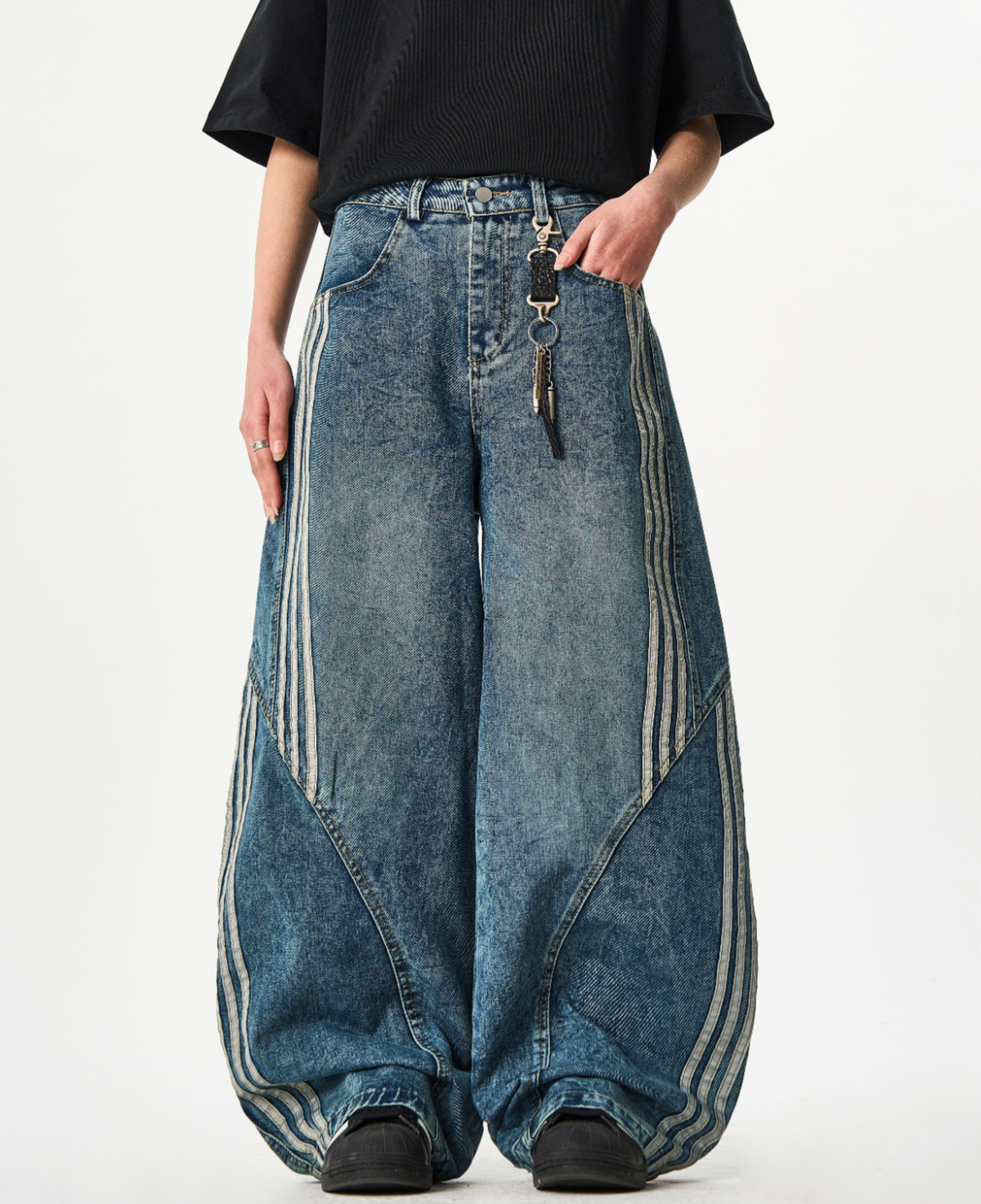 Stripe Wide black Denim Pants