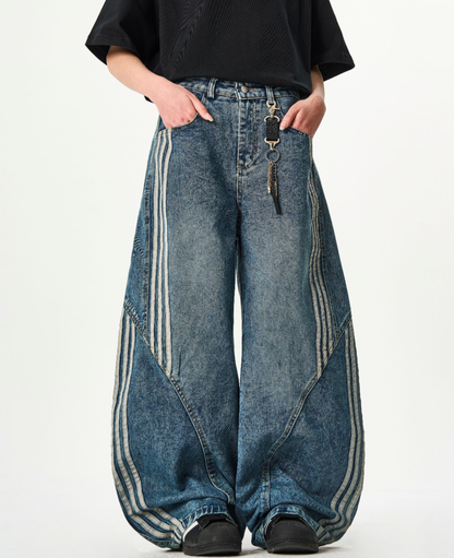 Stripe Wide black Denim Pants