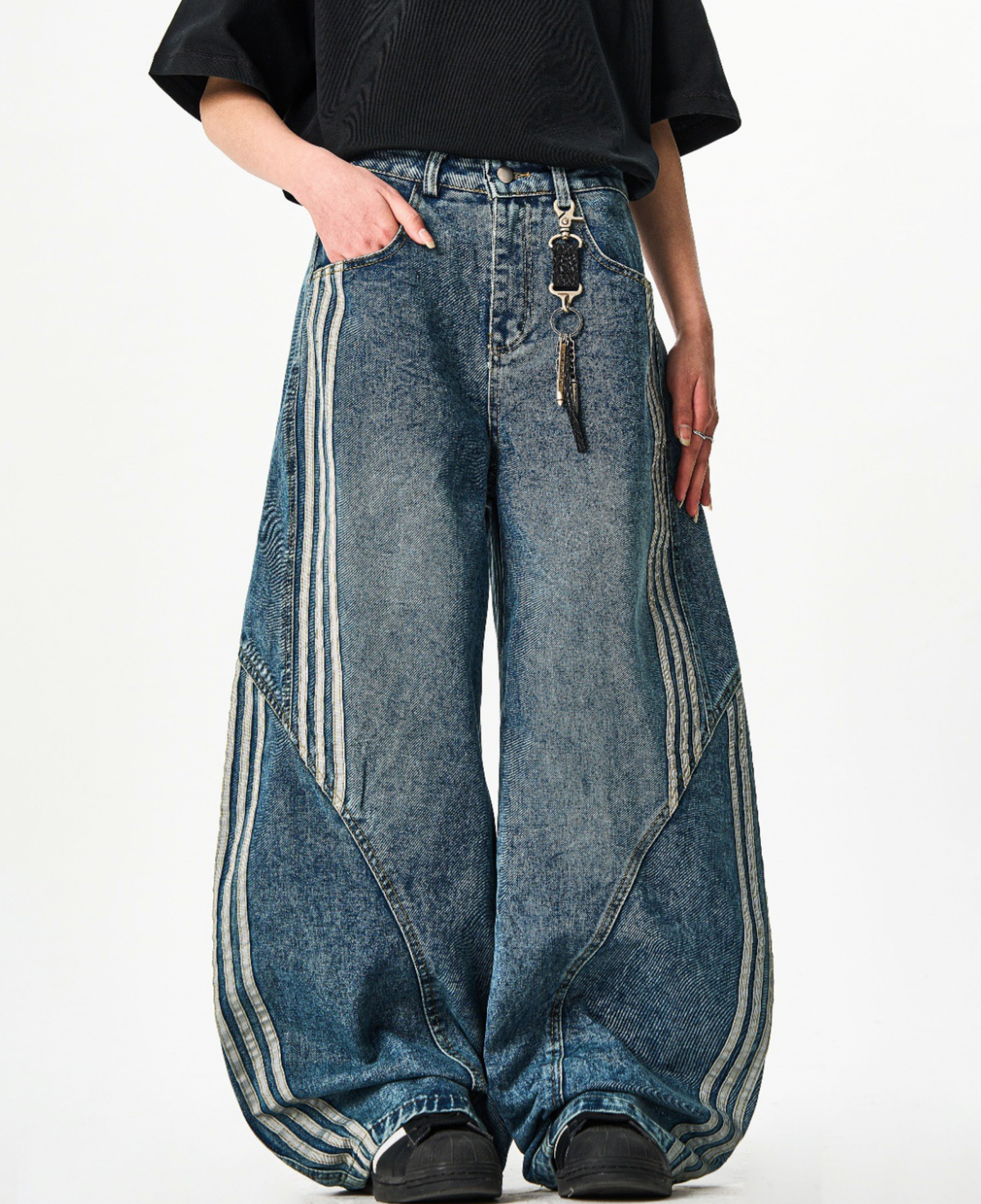 Stripe Wide black Denim Pants