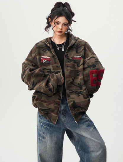 Camo Back Numbering Zip Hoodie