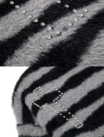 Cross Stud Shaggy Striped Knit