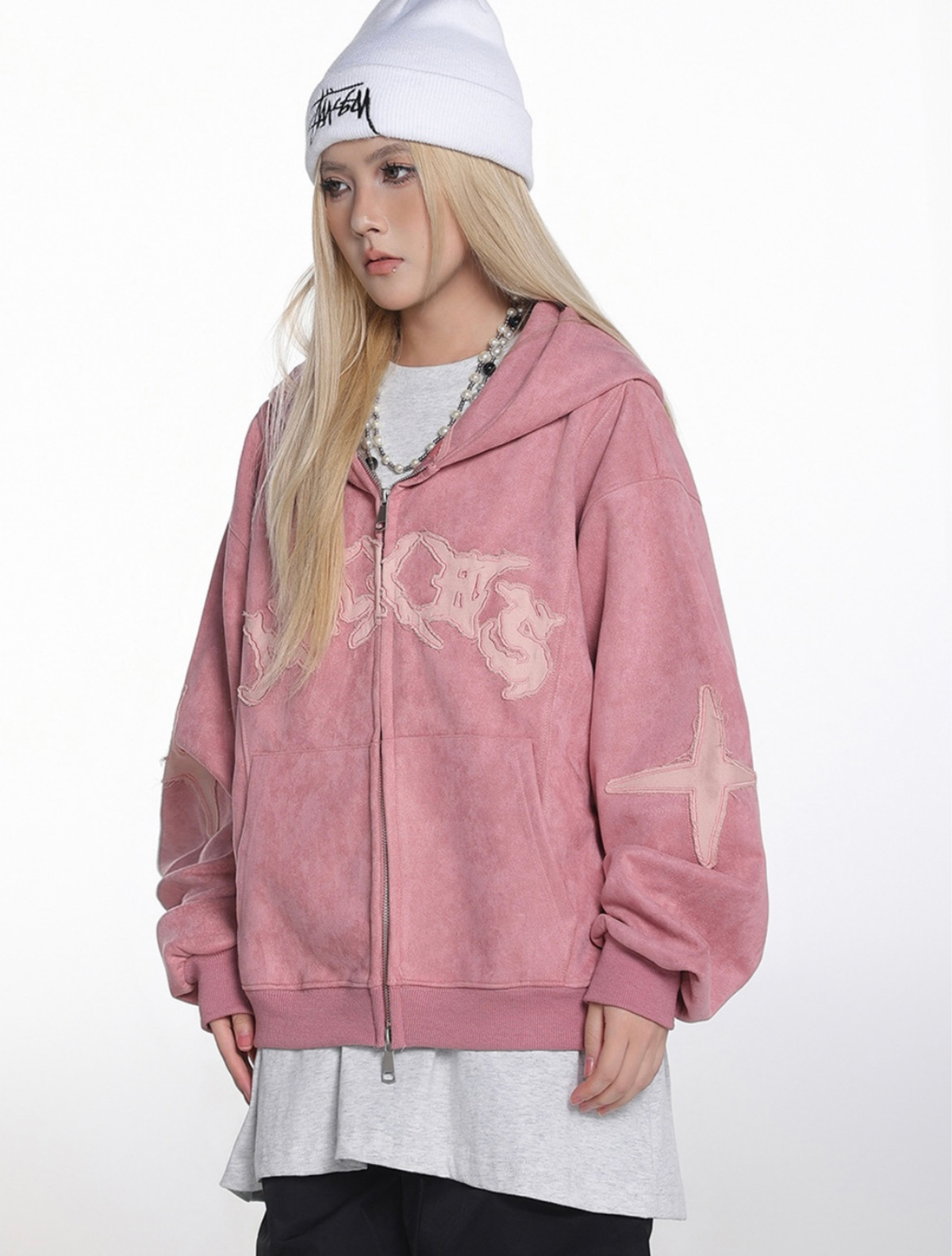 Cross Patch Arch Logo Suede Loose Hoodie