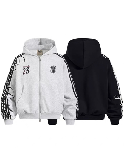 Side Line Numbered Double Zip Hoodie