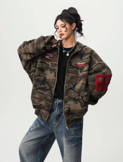 Camo Back Numbering Zip Hoodie