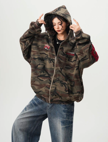 Camo Back Numbering Zip Hoodie
