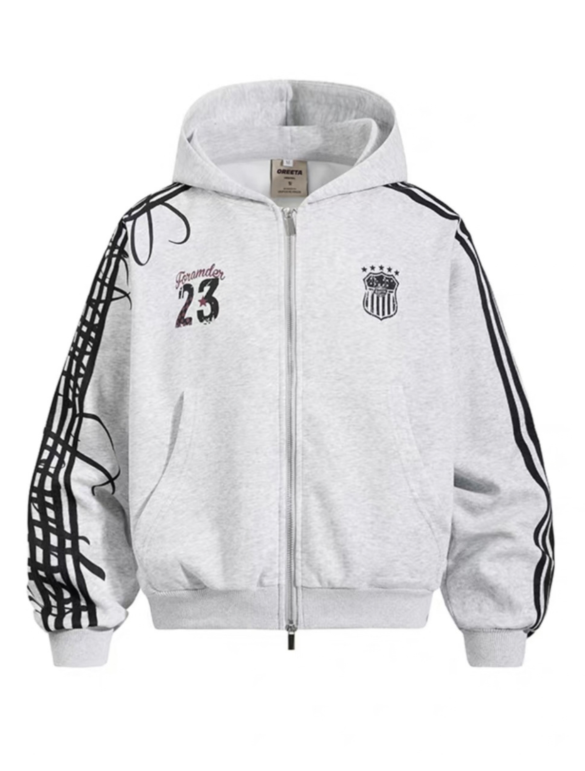 Side Line Numbered Double Zip Hoodie