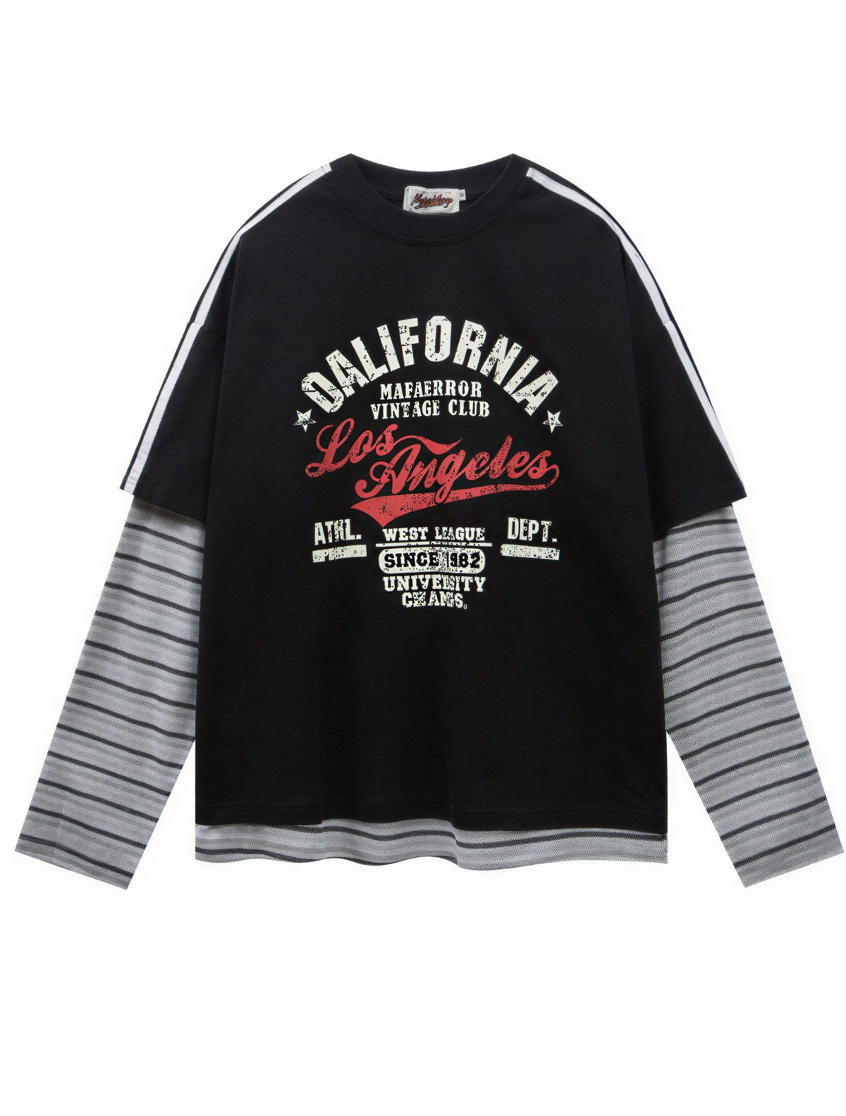 Fake Layered Striped Sleeve Long Sleeve T-Shirt