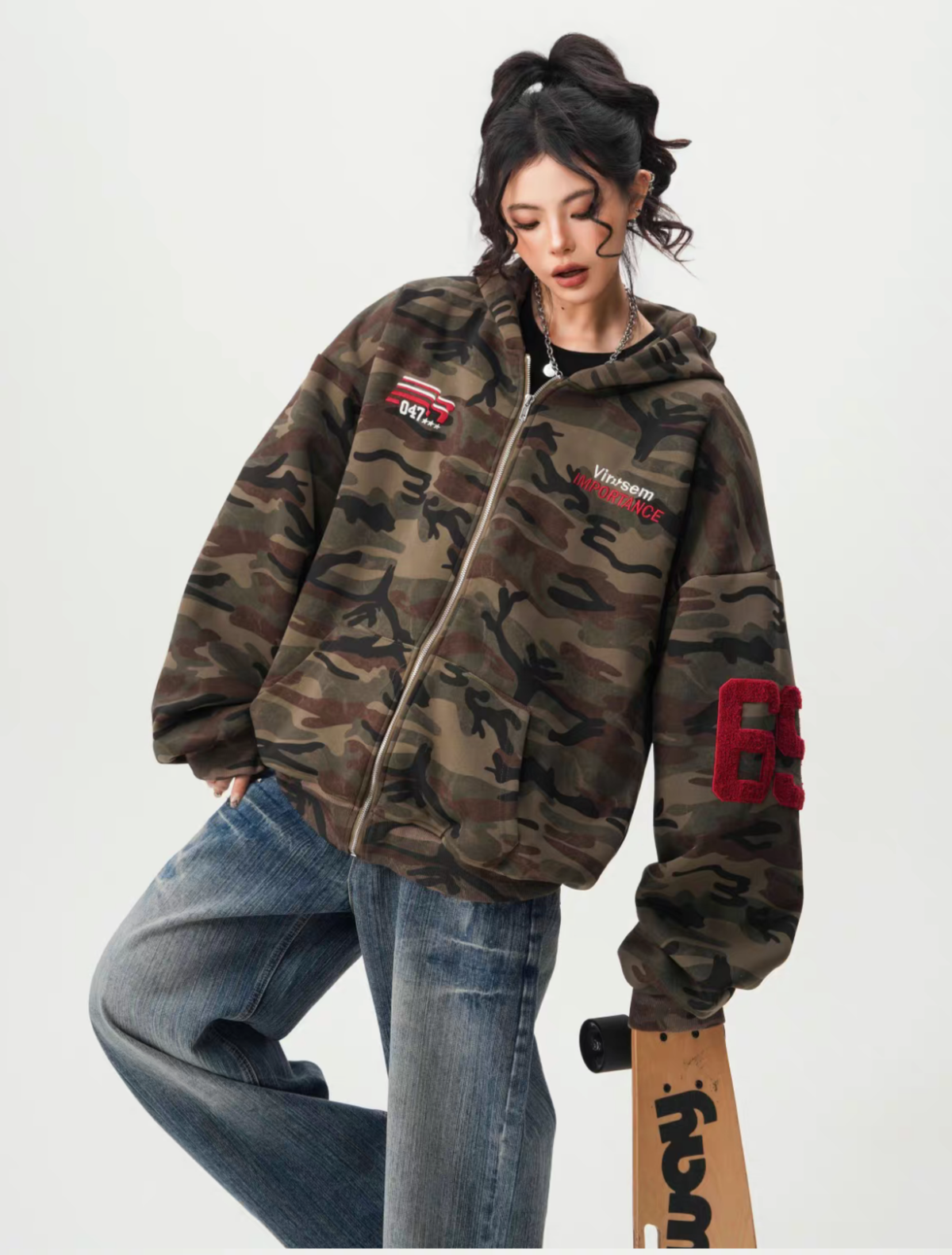 Camo Back Numbering Zip Hoodie