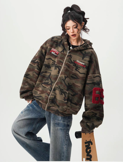 Camo Back Numbering Zip Hoodie
