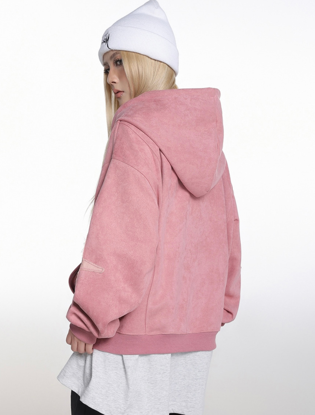 Cross Patch Arch Logo Suede Loose Hoodie