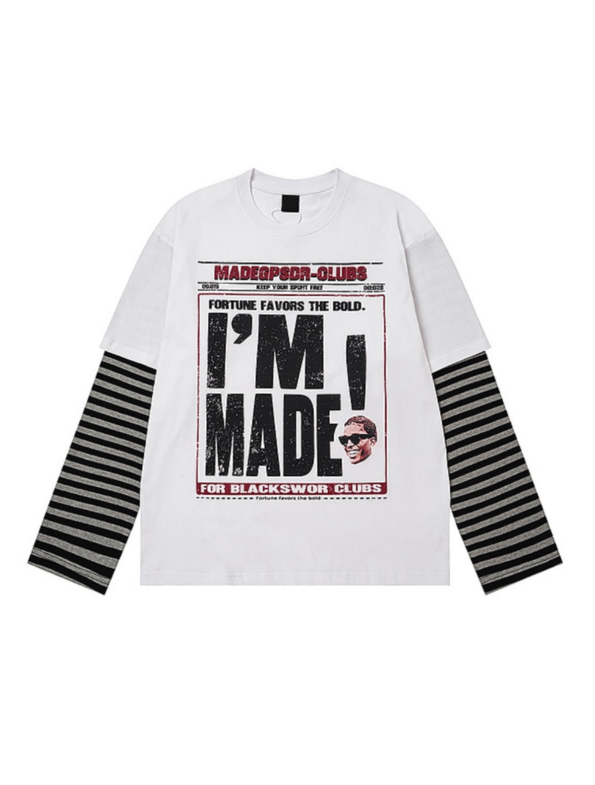 Layered Sleeve Striped Graphic Long Sleeve T-Shirt