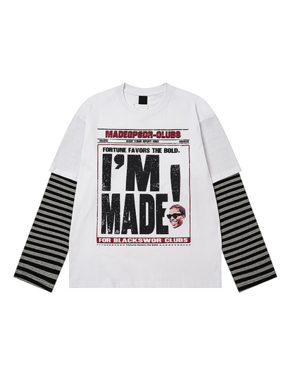 Layered Sleeve Striped Graphic Long Sleeve T-Shirt